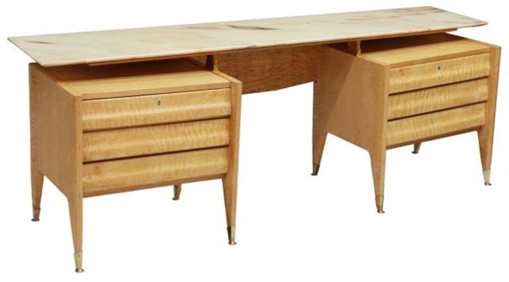 Appraisal: Italian mid-century modern curly maple dressing table c s floating