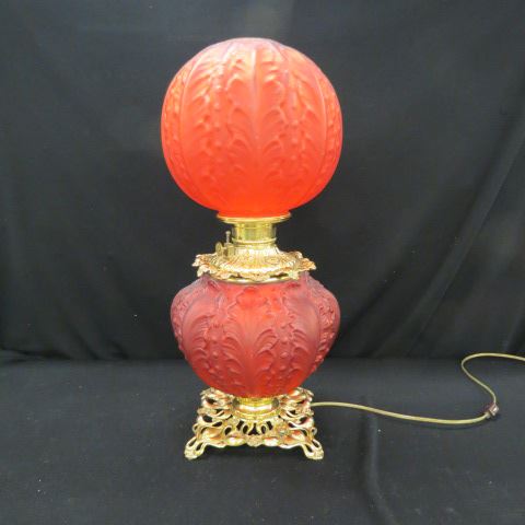 Appraisal: Consolidated Art Glass Banquet Lamp red satin with matching globe