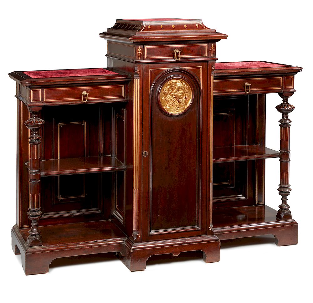 Appraisal: Herter Brothers Parlor Cabinet Herter Brothers parlor cabinet with breakfront