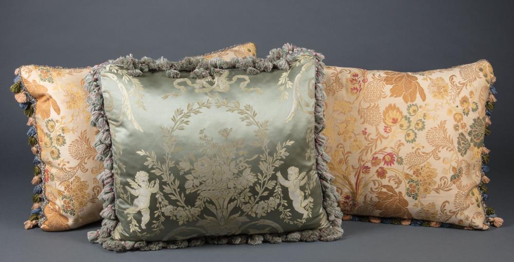 Appraisal: Pair of Antique Pillows floral and foliate pattern beige ground