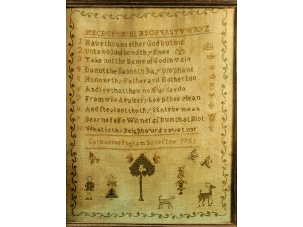 Appraisal: A George III needlework sampler worked by Catharine Ingram Sewstern