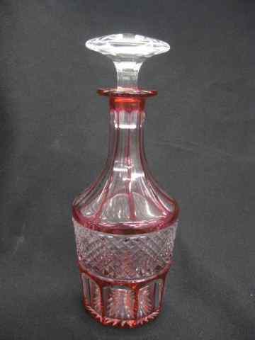 Appraisal: Cranberry Cut-to-Clear Decanter sherry size diamond panel cut '' excellent