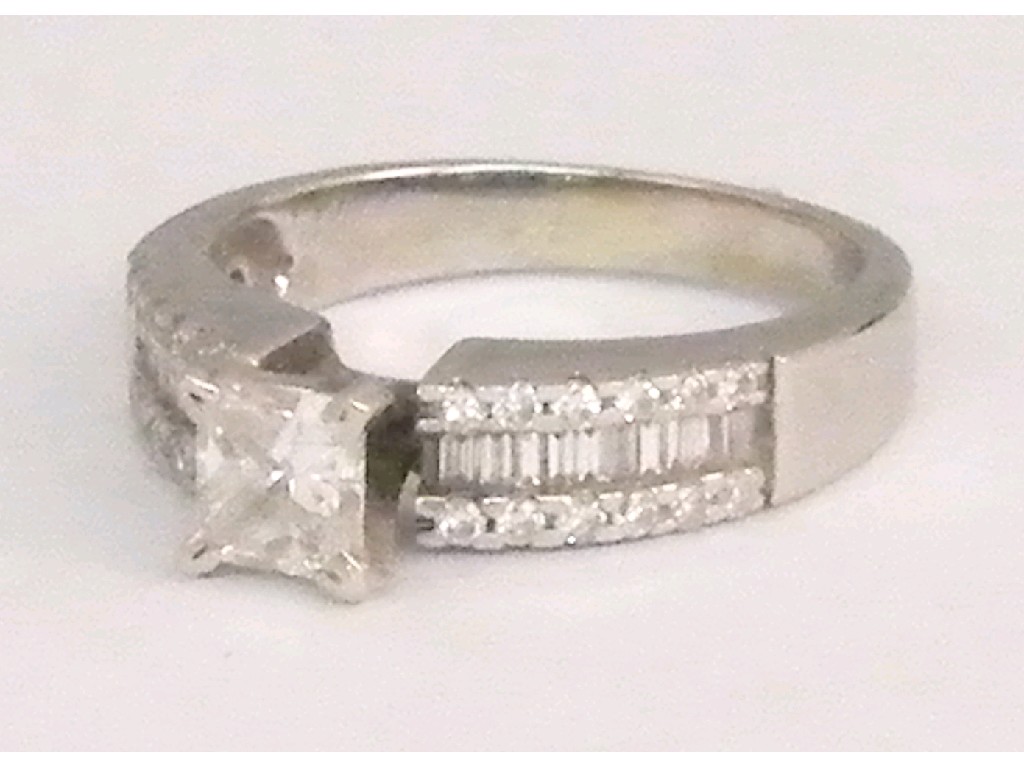 Appraisal: Impressive k white gold square cut solitaire diamond ring with