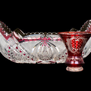 Appraisal: A Purple-Flashed Cut-Glass Bowl and a Ruby-Flashed and Engraved Glass