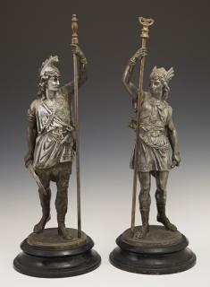 Appraisal: Pair of Patinated Spelter Figures of Viking Warrio Pair of