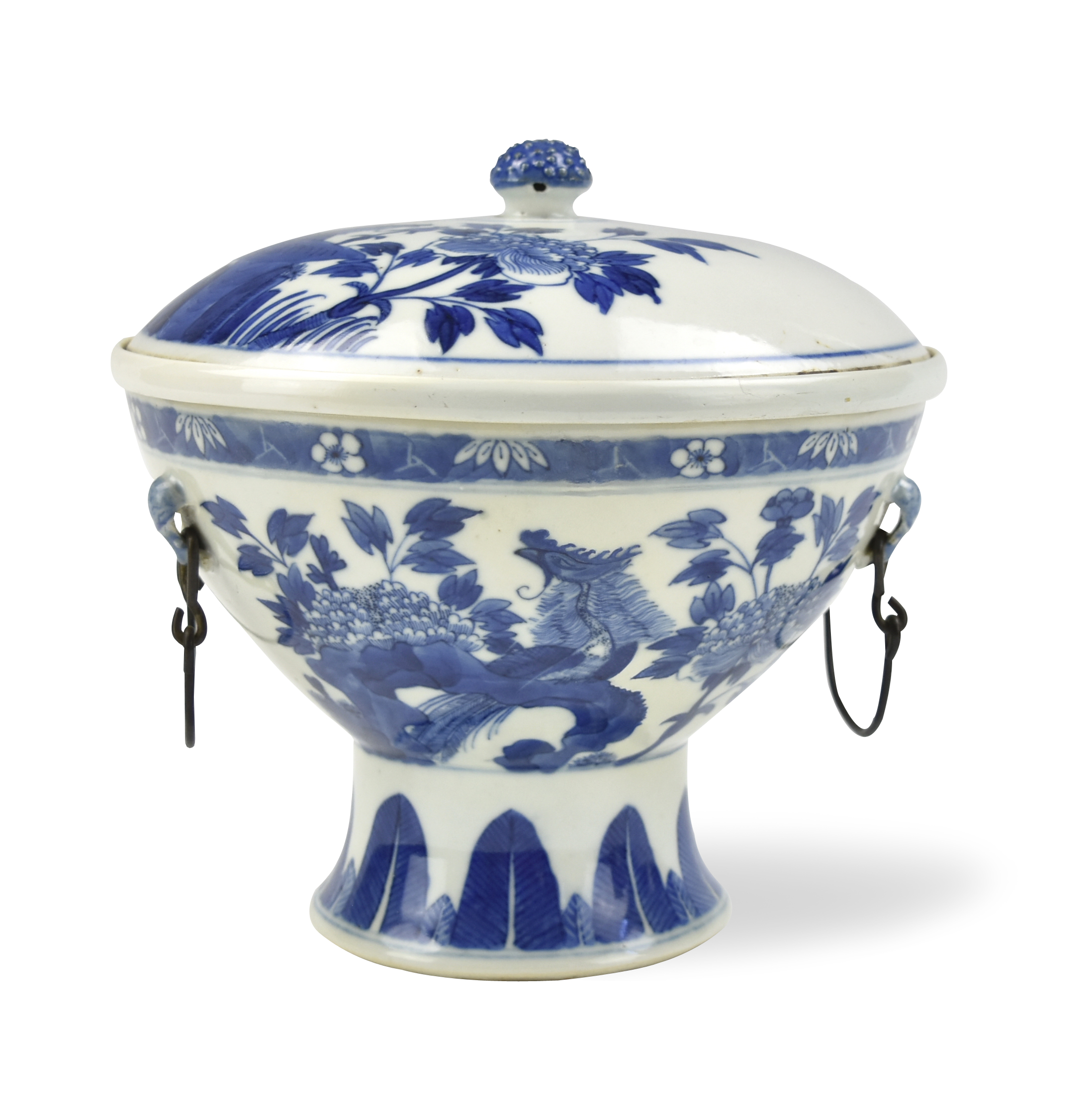 Appraisal: Chinese th C blue and white hotpot painted with flowering