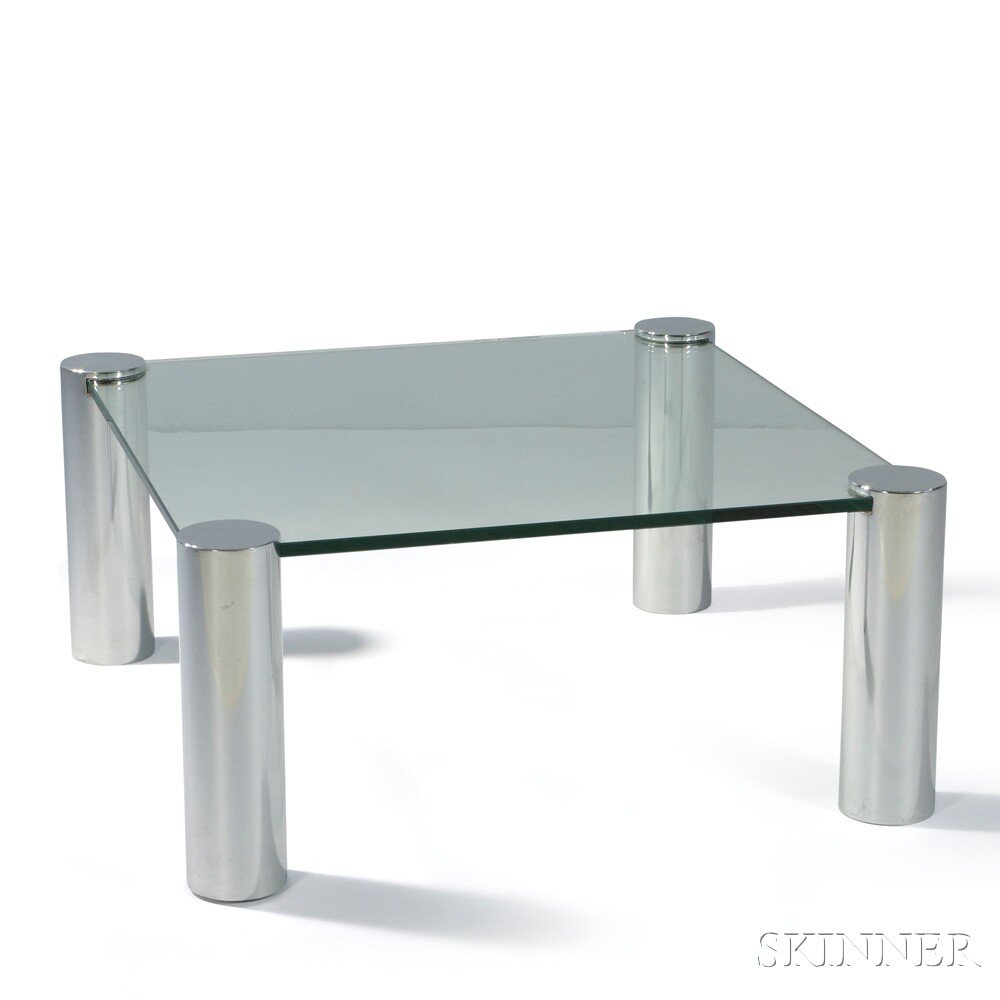 Appraisal: Mid-century Modernist Cocktail Table Glass polished steel United States c