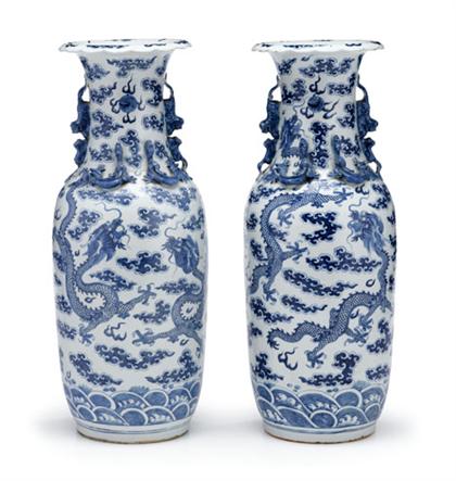 Appraisal: Large Pair of Chinese blue and white dragon vases late