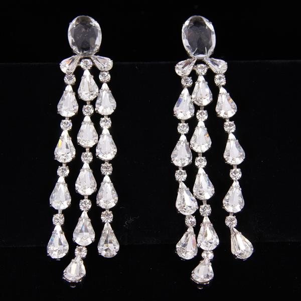 Appraisal: Schreiner New York Vintage Designer Clear Rhinestone Dangle Clip Earrings