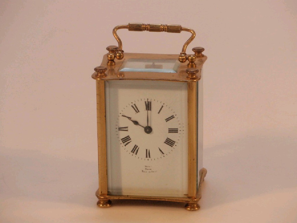 Appraisal: An early thC gilt metal carriage clock with a French