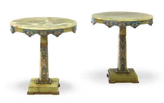 Appraisal: Pair of Continental Onyx and Champleve Low Tables each with