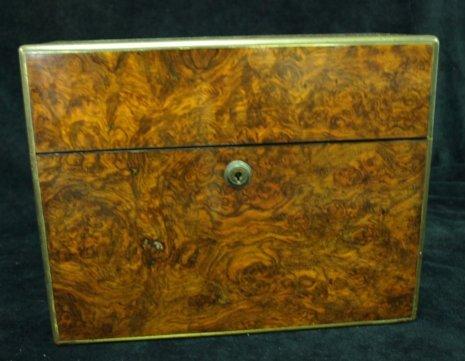 Appraisal: A mid th Century burr walnut decanter box brass bound