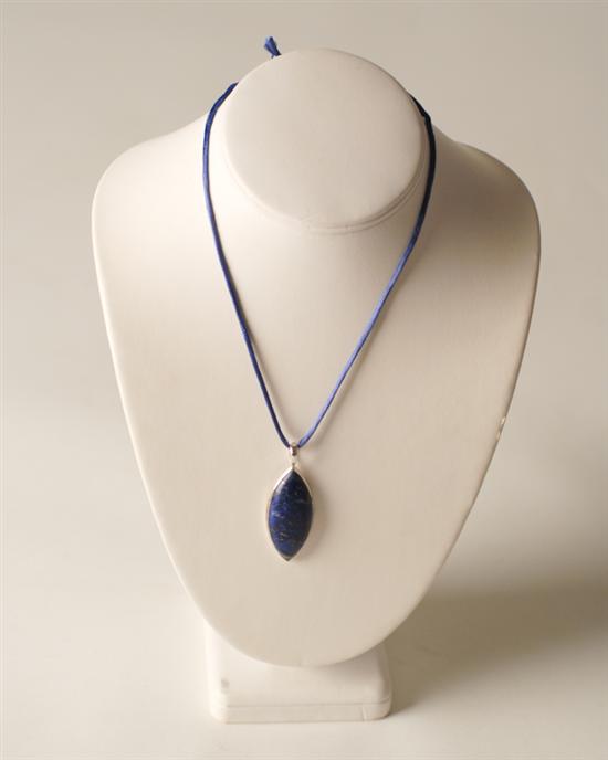 Appraisal: A Large Lapis Marquise Pendant sterling mounted and on a