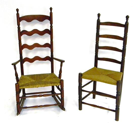 Appraisal: Two chairs rocking armchair with shaped back splats rush seat