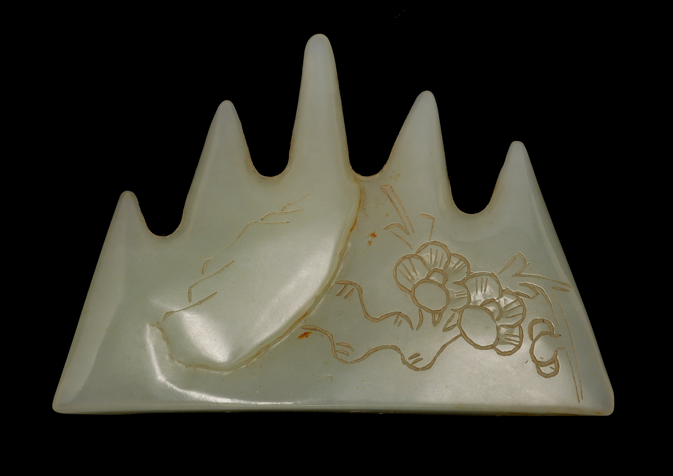 Appraisal: PALE CELADON JADE BRUSH REST th CenturyIn five-peak mountain form