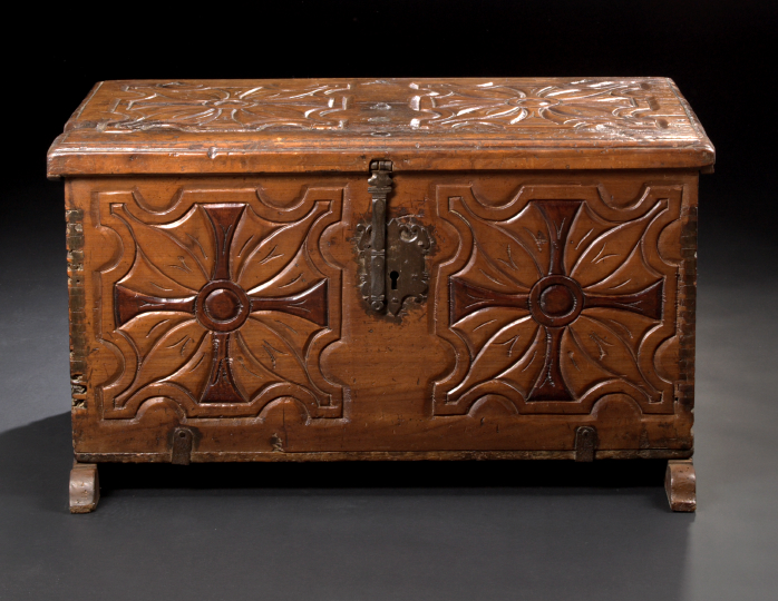 Appraisal: Continental Carved Oak Coffer late th century the hinged top