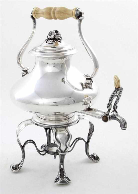 Appraisal: Austrian silver hot water kettle dated floral finial on domed