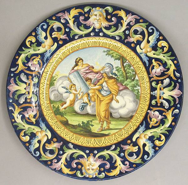 Appraisal: An Italian majolica mythological charger late th century Depicting Minerva