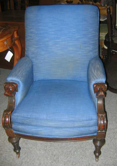 Appraisal: AMERICAN TH CENTURY WALNUT PARLOR CHAIR Allover upholstered with fully