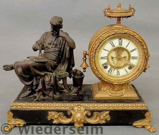 Appraisal: Ansonia Spelter metal mantel clock with an open face escapement