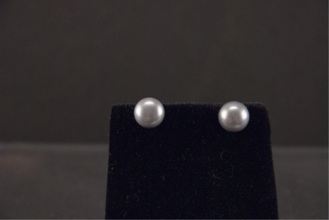 Appraisal: South Sea Cultured Gray Pearl Stud Earrings mm K Yellow