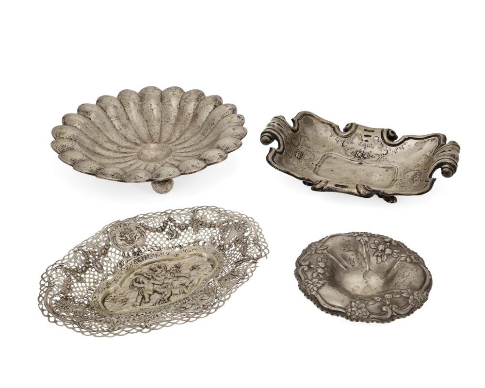 Appraisal: A group of Continental silver serving trays Four works An