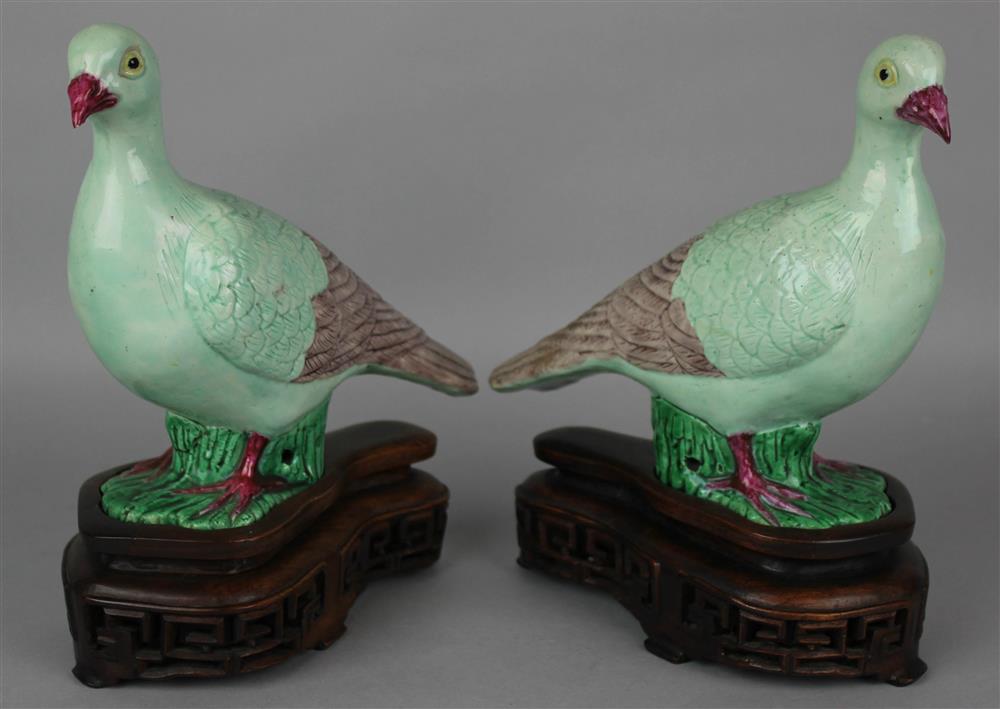 Appraisal: PAIR OF CHINESE EXPORT MODELS OF PIGEONS CIRCA delicately modeled