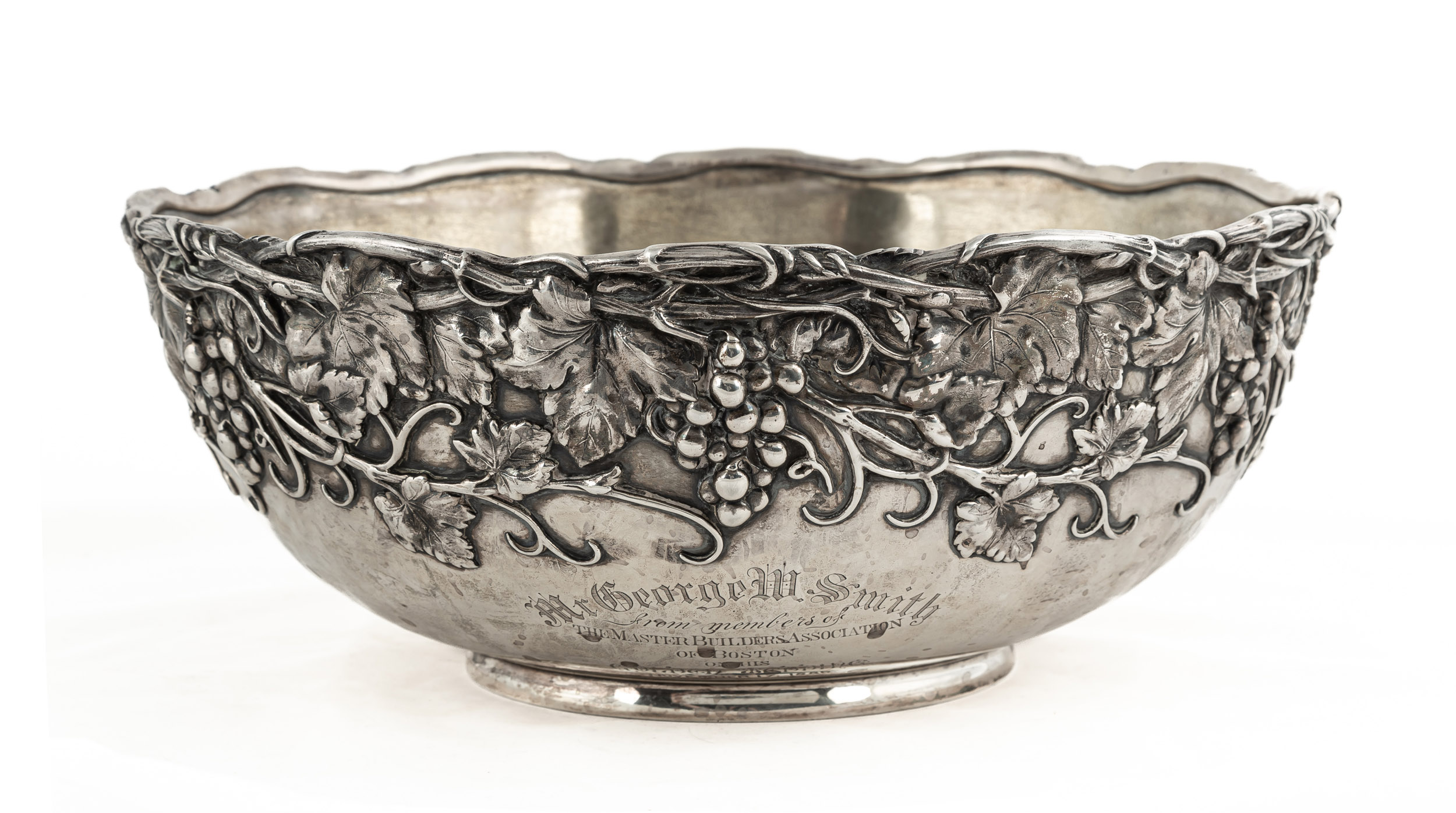 Appraisal: MONUMENTAL WHITING STERLING GRAPE VINE PUNCH BOWL circa Hallmarked with