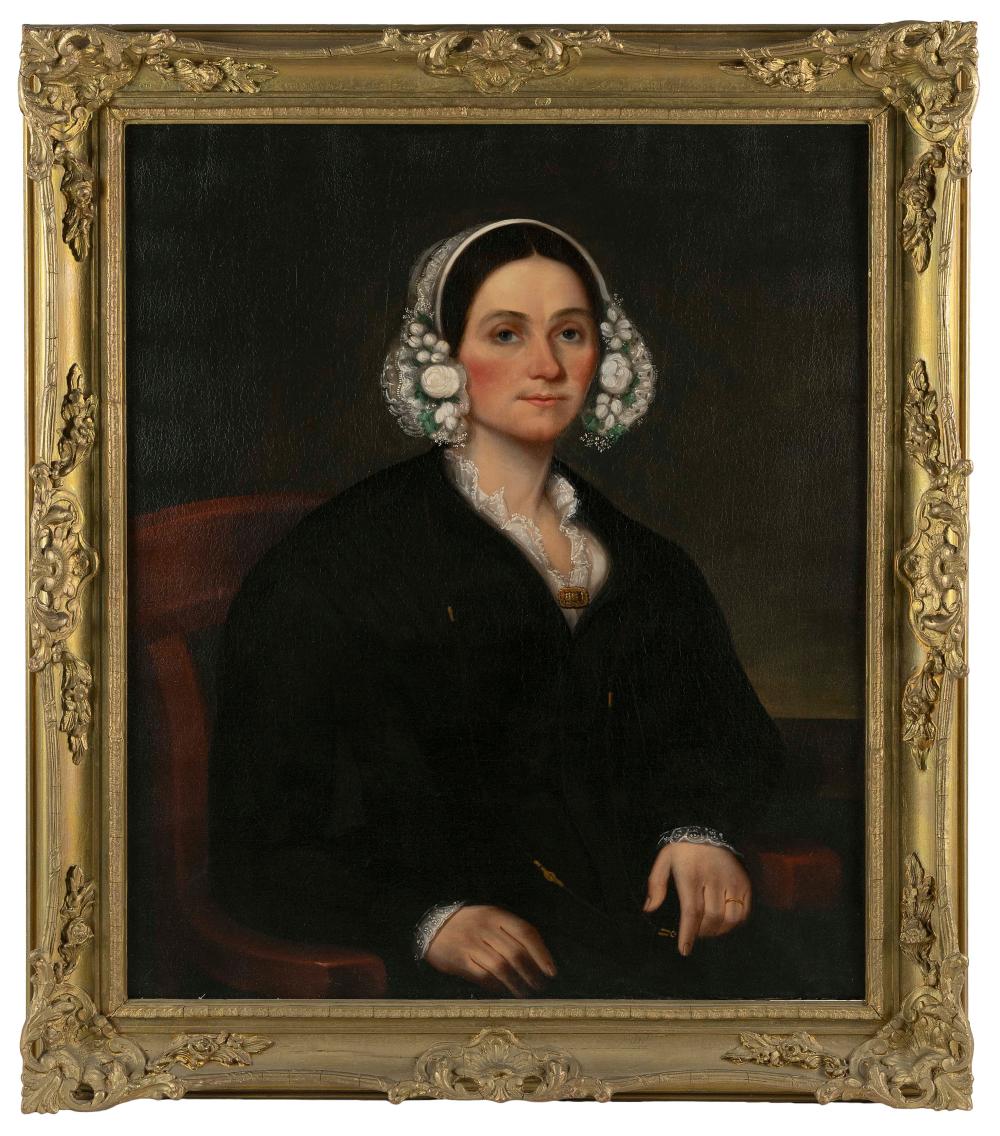 Appraisal: AMERICAN SCHOOL TH CENTURY HALF-LENGTH PORTRAIT OF A SEATED WOMAN