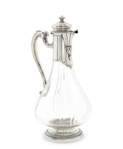 Appraisal: A French silver mounted glass claret jug with first standard