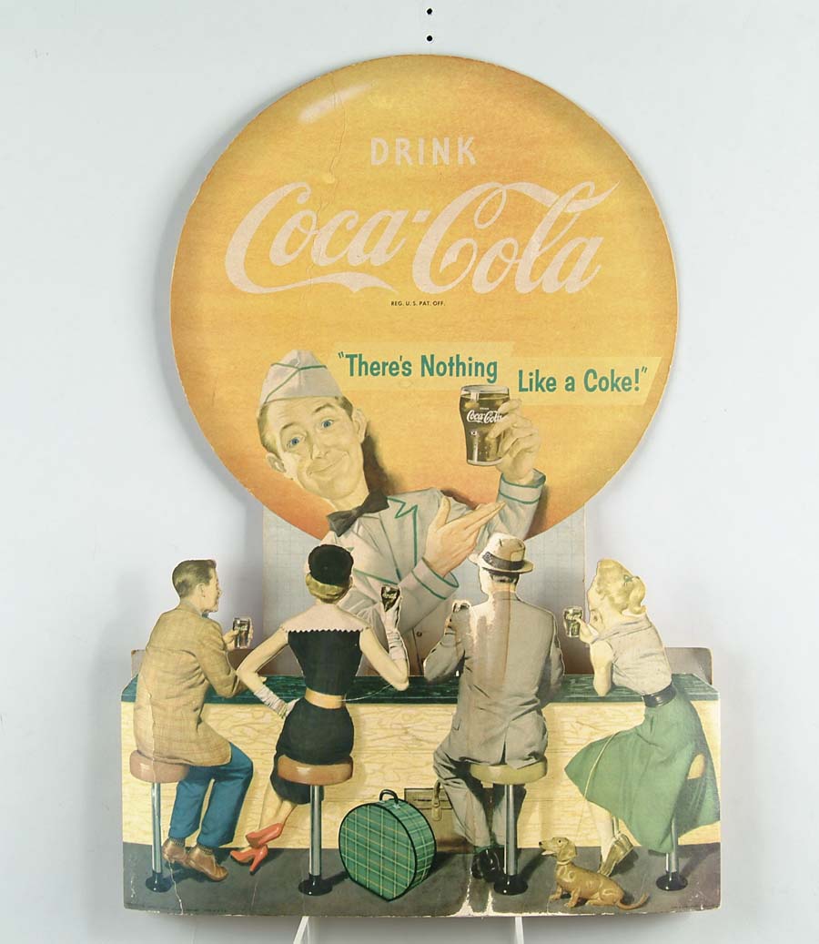 Appraisal: COCA-COLA CARDBOARD SIGN Uncommon three-dimensional die-cut sign with easel back