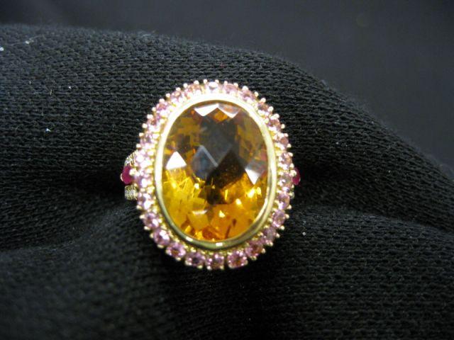 Appraisal: Citrine Pink Tourmaline Ruby Diamond Ring large oval gem surrounded