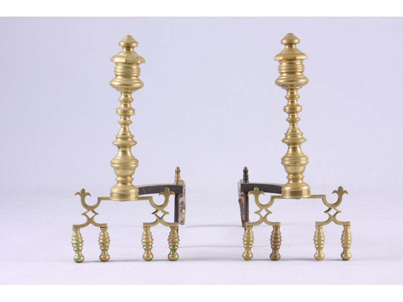 Appraisal: American Federal Brass Andirons ca - bearing a mark similar