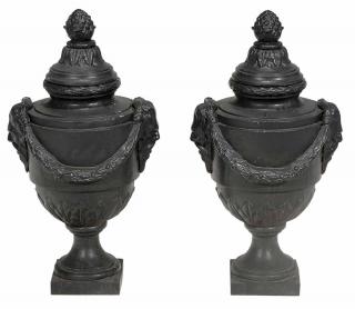 Appraisal: Pair Paint Garden Urns th century each with artichoke finial