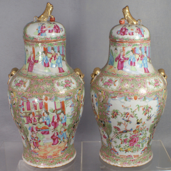 Appraisal: Chinese export porcelain monumental pr of Rose Medallion covered jars