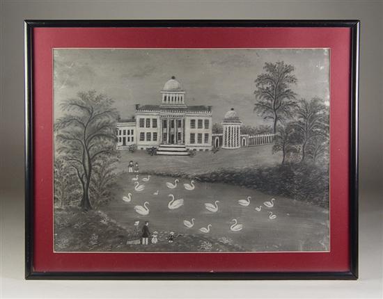 Appraisal: Folky Charcoal Portrait of House House with domed rotunda and