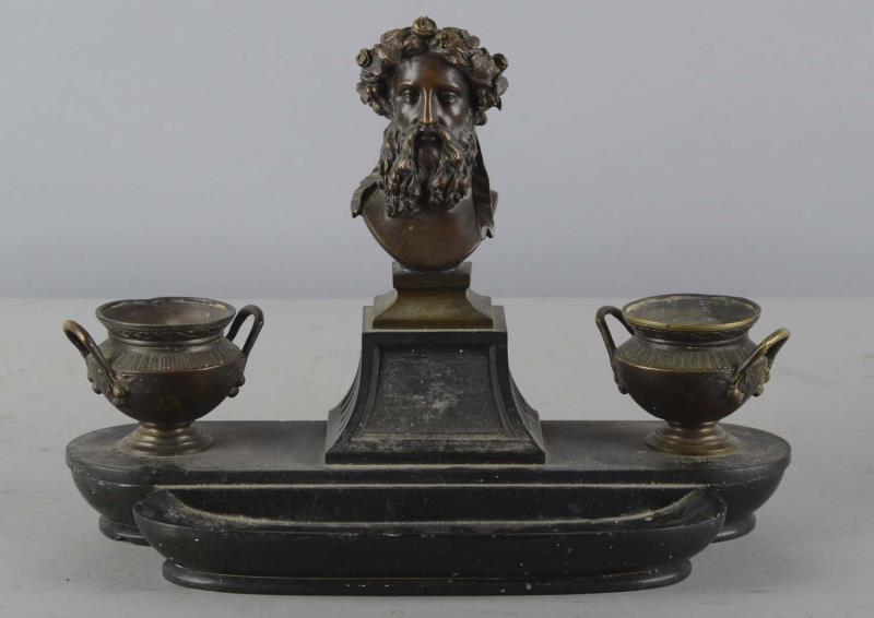 Appraisal: Heavy Bronze Antique Inkwell Circa late s this inkwell features