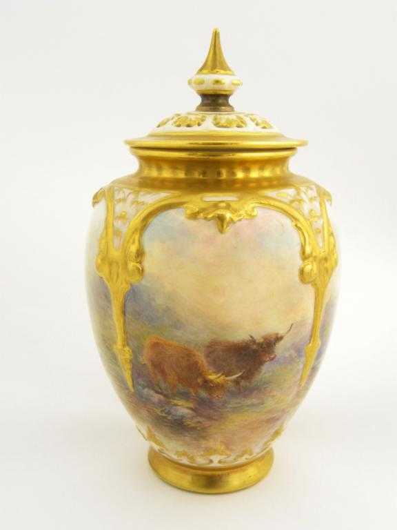 Appraisal: A ROYAL WORCESTER VASE AND COVER painted by H Stinton