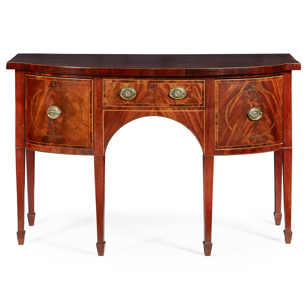 Appraisal: GEORGE III MAHOGANY AND ROSEWOOD BOWFRONT SIDEBOARD LATE TH CENTURY