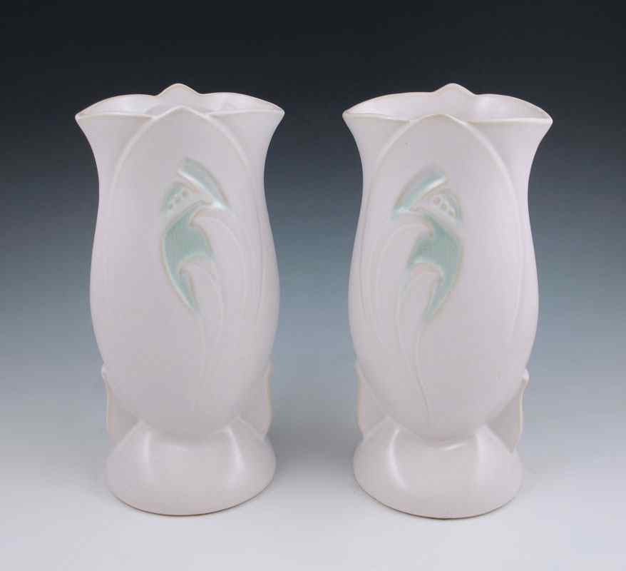 Appraisal: PAIR ROSEVILLE SILHOUETTE VASES - '' Cream with green