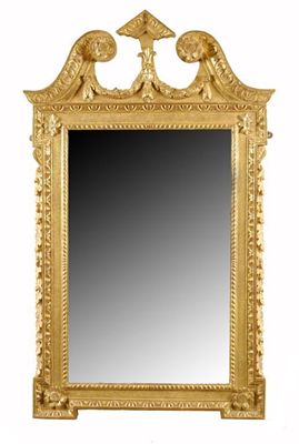 Appraisal: A George II giltwood mirror the replaced bevelled rectangular plate