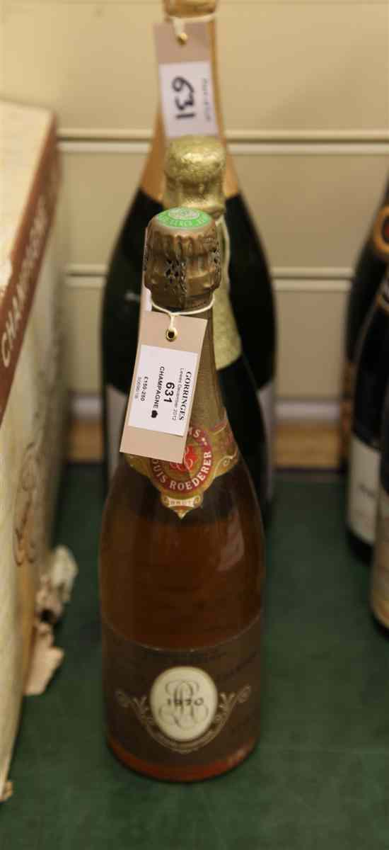 Appraisal: Three bottles of champagne including one Roederer Cristal level cm