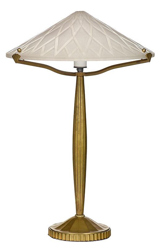 Appraisal: Art Deco Lamp with Pierre D'Avesn Signed Shade French circa