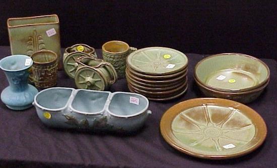 Appraisal: Frankoma pottery wheel pattern sugar and creamer eight desert plates