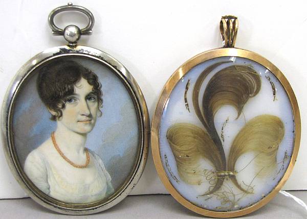 Appraisal: Two portrait miniatures of ladies early th century Each wearing