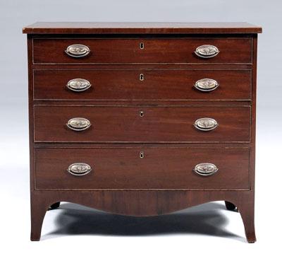 Appraisal: Hepplewhite mahogany chest figured mahogany veneers four graduated drawers with