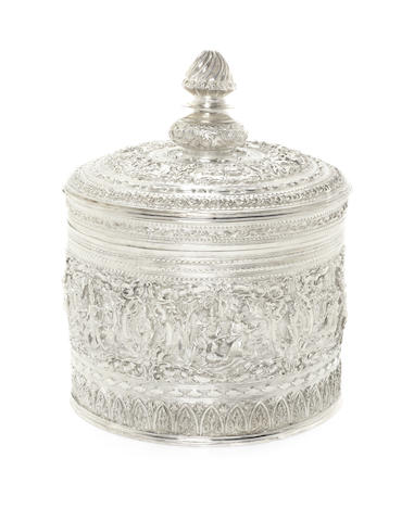 Appraisal: An early th century Burmese silver biscuit box unmarked Rangoon