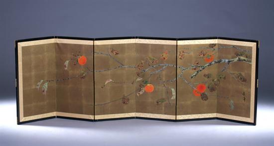 Appraisal: JAPANESE SIX-FOLD SCREEN Autumn branch decoration - Each panel in