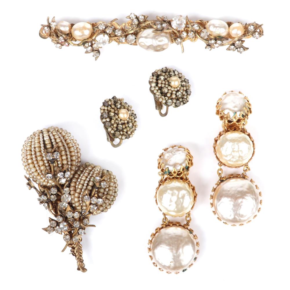 Appraisal: MIRIAM HASKELL GILT BRASS AND PEARL JEWELRY PC BAROQUE PEARL