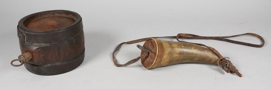 Appraisal: Powder keg and powder horn - th c Powder keg